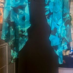 Small black dress with blueish green cover up